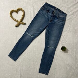 7 For All Mankind Medium Blue Distressed Skinny Jeans
